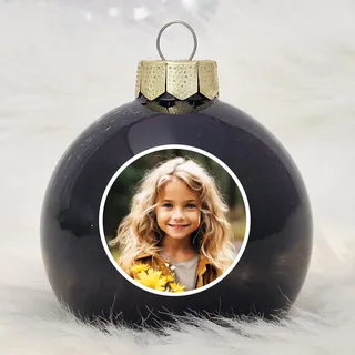 Weihnachtskugel personalisiert mit Deinem Foto, UV-Druck, Fotodruck auf Christbaumkugel aus Echtglas (Schwarz)