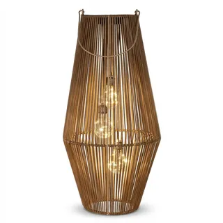 Formano Laterne Rattan 55 cm 3 LED Birnen Solar Dämmerungssensor braun
