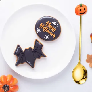 Löffel Halloween-Löffel Kürbis-Hexenhut-Löffel Dessertlöffel Kaffeelöffel Eislöffel Teelöffel Rührlöffel für Halloween-Home-Party Goldene Servierutensilien Handgefertigter 4er Heimkorb (E, 12.3X2.5CM)