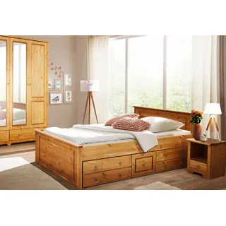 Schlafzimmer-Set OTTO HOME "Hugo", beige (natur geölt), B/H: 140cm x 200cm, Schlafzimmermöbel-Sets, Bett 140x200cm, 2-trg Kleiderschrank und 1 Nachttisch