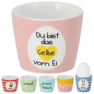 CEPEWA Eierbecher Eierbecher 6er Set 6 Motive Steingut bunt 5x4cm Gute Laune Sprüche