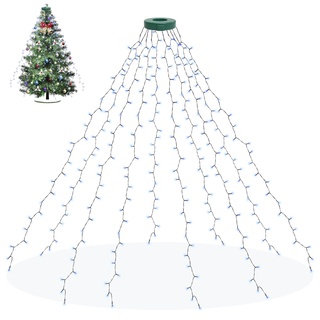 aneeway Weihnachtsbaum Lichterketten 200LED Lichterkette mit 8 Leuchtmodi, 150cm Christbaumbeleuchtung mit Ring 10 Stränge Weihnachtsbeleuchtung, für 1m - 2m Baum