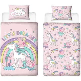 Character World Peppa Pig Offizielles Kleinkinderbettwäsche-Set mit Bettbezug | Wendbare 2-seitige Junior-Bettwäsche inklusive passendem Kissenbezug Marken