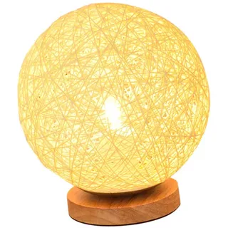 Warmhm 20cm Rattankugel Tischlampe mit Dimmbaren Warmweißen LED Leuchten USB Anschluss aus Rattan und Gummibaumholz Dekorative Beleuchtung für Indoor Heimpartys