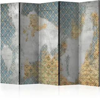 murando Raumteiler Foto Paravent Abstrakt 225x172 cm beidseitig auf Vlies-Leinwand Bedruckt Trennwand Spanische Wand Sichtschutz Raumtrenner Design geometrische Muster Retro Vintage Gold f-C-0394-z-c