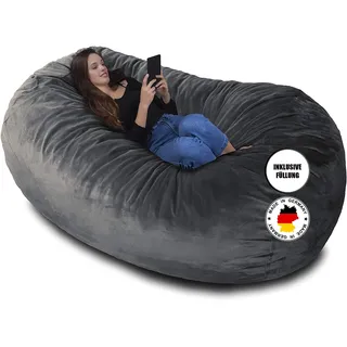 Charlie & Finn DER GRÖSSTE SITZSACK EUROPAS! - Premium Sitzsack XXL - Riesen-Sitzsack mit Memory-Foam Füllung - 1500 l - Platin Grau
