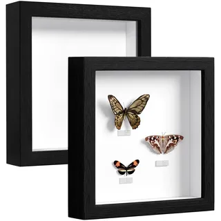 EUGAD 2er Pack 3D Bilderrahmen zum Befüllen, Objektrahmen 30x30 cm, tiefer Rahmen für Objekte bis 3 cm, Holzrahmen Collage mit Papier-Passepartout, Schwarz