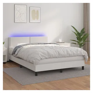 vidaXL Bett Boxspringbett mit Matratze & LED Weiß 140x190 cm Kunstleder weiß 190 cm x 140 cm