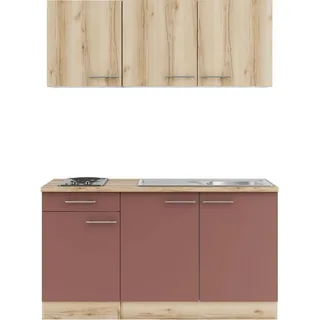 OPTIFIT Livorno290/Bari407 Miniküche 150 cm Wildeiche Nachbildung / Rostrot