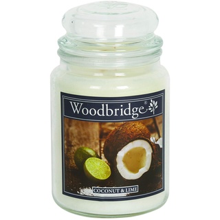 Woodbridge Duftkerze im Glas mit Deckel | Coconut Lime | Duftkerze Kokos | Kerzen Lange Brenndauer (130h) | Duftkerze groß | Kerzen Weiß (565g)