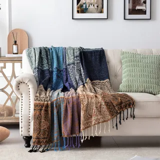 Edcooy Boho-Stuhlbezug, bunte Chenille-Quasten, Hippie-Überwurf, Decke für Couch, Bett, Sofa, Liege, Loveseat, Decke für böhmische Wohnzimmerdekoration (lila, 150 x 200 cm)