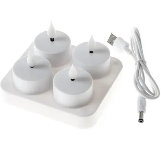 MARELIDA LED Teelichter mit Ladestation wiederaufladbar D: 4cm flackernd 4Stück