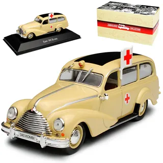 alles-meine.de GmbH EMW 340 Kombi Beige Krankenwagen Notarzt 1949-1955 DDR 1/43 Atlas Modell Auto mit individiuellem Wunschkennzeichen