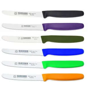 GIESSER Tomatenmesser Brötchenmesser 8365 wsp 11-6, 6er Set bunt gemischt; 3mm Wellenschliff; extrem Scharf bunt