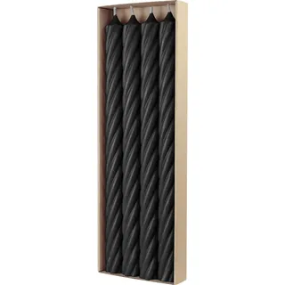Stabkerzen aus Paraffin, RUSTIC TWIST, 350/28 mm, Schwarz, WENZEL, Brenndauer ca. 20h, 4 Stück pro Verpackung