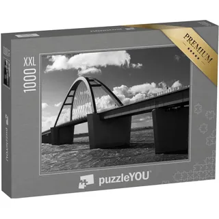 Puzzle 1000 Teile XXL „Fehmarnsundbrücke, Ostsee, schwarz-weiß“ – aus der Puzzle-Kollektion Fehmarn