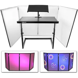 Vonyx DJ Pult Komplettset - höhenverstellbarer DJ Tisch Mobil, Vonyx DB10 mit klappbarer Front, Lycra-Stoff, DJ Pult, DJ-Booth, mobiler DJ-Stand, 45,5 x 102,5 x 90 cm, DJ Stand mit mobiler Wand
