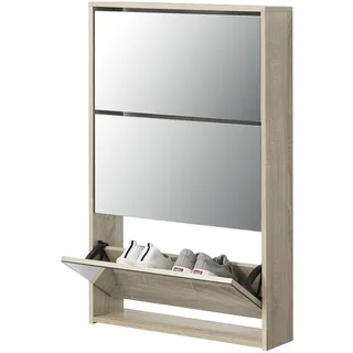 [en.casa] Schuhkipper Lund 102,5 x 63 x 17 cm Verspiegelt mit 3 Klappen für 9 paar Schuhe Eichen-Optik
