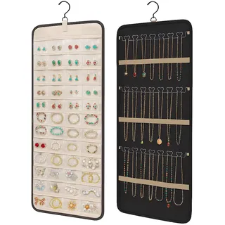 Mumjooyi Schmuck-Organizer zum Aufhängen Schmuck Organizer Hängend Doppelseitiger Schmuckhalter Wand mit Metallhaken für ZubehöR Ring Ohrringe Halskette Armband