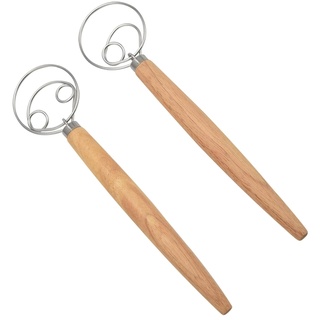 Danish Dough Whisk Dänischer Schneebesen Dough Mixer Bread Egg Beater Wooden Long Handle No Rusting For Baking Bread Pastry Dessert Pizza Dough Set Of 2