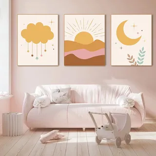 3er Set Poster Kinderzimmer Deko Regenbogen Wolken Bilder Ohne Rahmen Wandbilder für Jungen Mädchen Kinderzimmer Wanddeko (C,40x50cm)