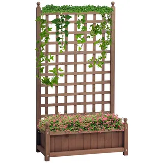 MC Star Hochbeet Hochbeet Pflanzkasten mit Rankgitter Blumenkasten Rankkasten (Rosenbogen mit Rankhilfe für Kletterpflanzen Garten Holz Dunkelbraun 64 x 28 x 120 cm) braun