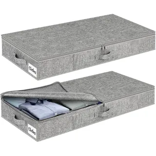 Unterbett Aufbewahrungsbox mit Deckel 10cm hoch, 2 Stück Faltbar Unterbettkommode, Waschbar Kleideraufbewahrung & Organisation, 3 Griffen Reißverschlussdeckel Aufbewahrungsboxen für Kleidung Decken