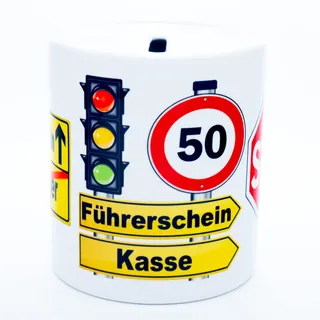 Führerschein Kasse Spardose Sparschwein Geschenkidee Geldgeschenk Gutschein für Fahrschule Auto Moped Motorrad Mofa LKW Autospardose Mädchen Jungen Geschenk zum 17 18 Geburtstag Fahrerlaubnis Roller