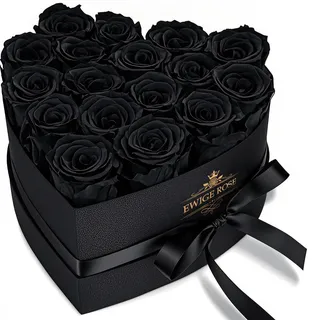 QHHENTOO 17 Infinity Rosen, Ewige Schwarz Rose Geschenke für Frauen, Konservierte Rose in Herzbox für Frauen Mutter zum Geburtstag Jahrestag Valentinstag Muttertag Weihnachten Hochzeitstag Rosenbox