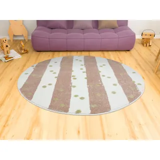 AKCILA Lima Runden Teppich Rosa Creme Gold Streifen 120 cm, Kinderzimmer, Kurzflor Teppiche für Mädchen, Spielteppich Kinder Babyzimmer Tepich, weich Schlafzimmer,Teppiche Gegend Wohnzimmerteppich