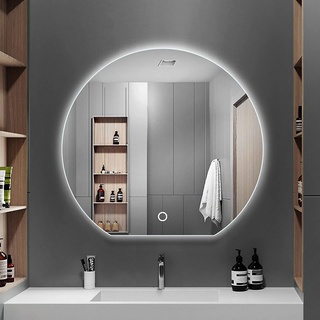 Hengqiyuan Halbrunder LED Badspiegel mit Beleuchtung Lichtspiegel Badezimmerspiegel Kaltlicht Touch Schalter Wandspiegel,50cm
