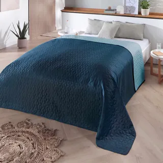 Delindo Lifestyle Tagesdecke Belford blau, Bettüberwurf für Einzelbett, einfarbig, Gesteppt, 140x210 cm