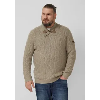 s.Oliver Longpullover Strickpullover Wollmix-Pullover mit Schalkragen und Struktur beige 4XL (64/66)