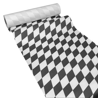 JUNOPAX Papiertischläufer Raute schwarz-weiß 50m x 0,40m, nass- und wischfest