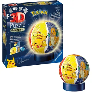 Ravensburger 3D Puzzle 11547 - Nachtlicht Puzzle-Ball Pokémon - 72 Teile - für Pokémon Fans ab 6 Jahren, LED Nachttischlampe mit Klatsch-Mechanismus, Pokémon Spielzeug, Pokémon Geschenk