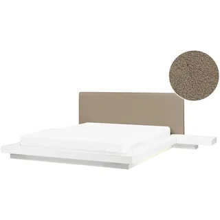 Bett Mit Led Bouclé Zen 160 X 200 Cm Weiß