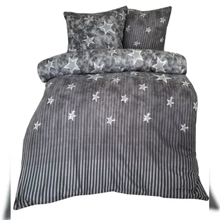 Leonado Vicenti Bettwäsche Thermofleece 135x200 + 80x80 cm grau Sterne mit Reißverschluss / 2 tlg.