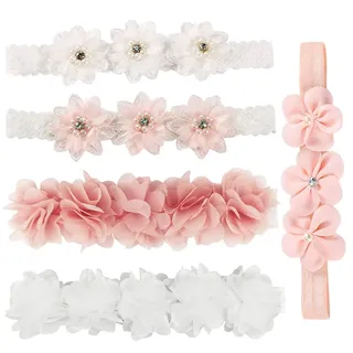 Baby Stirnband Blumen,5 Stück Baby Mädchen Blumenstirnbänder Neugeboren Elastisches Stirnband Haarband Baby Taufe Party Hochzeit Fotografie Haarschmuck zum Kinder