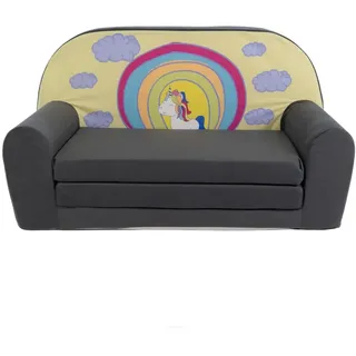 FORTISLINE Kindersofa MINI ausklappbar 78 x 40 x 45 cm - Kindercouch aus Mikrofaser mit Liegefläche 104 cm, abnehmbarem waschbarem Bezug, Oeko-TEX Standard 100, Grau Pony