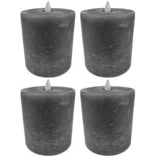 Sompex LED Kerzen mit Timerfunktion und flackernder Flamme, grau ⌀ 10cm, Höhe 10,5cm, Adventskranz 4er Sets, Weihnachtsdeko, LED Deko, Stumpenkerzen (4er Set)
