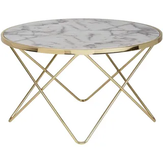 WOHNLING Design Couchtisch Marmor Optik Weiß Ø 85 cm Gold Wohnzimmertisch Rund