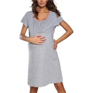 Italian Fashion Nachthemd Stillen | Softes Geburtshemd | Nachthemd Damen mit Rundem Ausschnitt | Bequem Stillkleid | Stillpyjama Damen | Still Nachtwäsche Frauen Geburt Set S-XXL - S