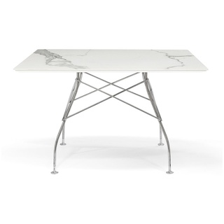 Kartell Glossy Marble Tisch quadratisch verchromt / Marmoroptik weiß