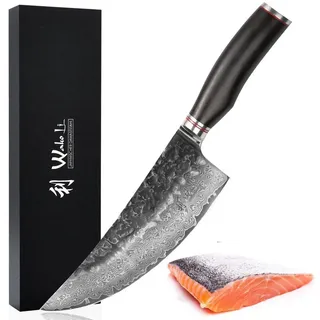 Wakoli Asiamesser EBO Damastmesser Premium Kochmesser Küchenmesser 20 cm Klinge, aus 67 Lagen Damaststahl, VG10 Kern schwarz|silberfarben