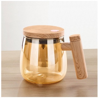 BlingBin Tasse Selbstrührender Becher elektrischer Rührbecher Kaffeebecher, Holzimitat und Borosilikatglas, hoher Borosilikatglas, rotierender Kaffeebecher braun