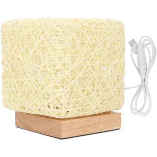Miskall Rattan-Tischlampe, Mit LED-Glühbirne, USB-betrieben, Dekorative Handgewebte Rattan-Tischleuchte Für Schlafzimmer, Nachttisch, Schreibtisch, Wohnzimmer, Kinderzimmer, Boho-Zimmerdekoration