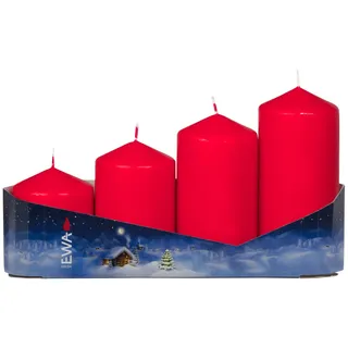 EWA 4 Stück Stumpenkerze rot gestuft Kerzen Weihnachtskerzen Adventskerze
