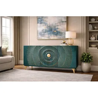 riess-ambiente Sideboard GOLDEN SUNSET 140cm türkis/gold - Massivholz, 3D-Front, Soft-Close (Einzelartikel, 1 St), handgefertigt mit viel Stauraum – ideal für Wohnzimmer & Esszimmer grün