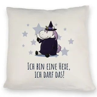 speecheese Einhorn-Hexe Kissen mit Spruch Ich Bin eine Hexe ich darf das EIN bequemes DekoKissen für Deine Couch Einhorn Hexe lustiges Halloween Sofa Dekoration Zauberstab Hexenkleidung