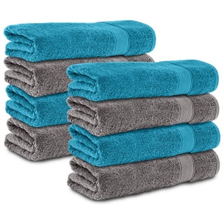Komfortec Handtücher 100% Baumwolle, 470 g/m2, Frottee (8-St), Badetücher 50x100 cm Set, Weich bunt|grau